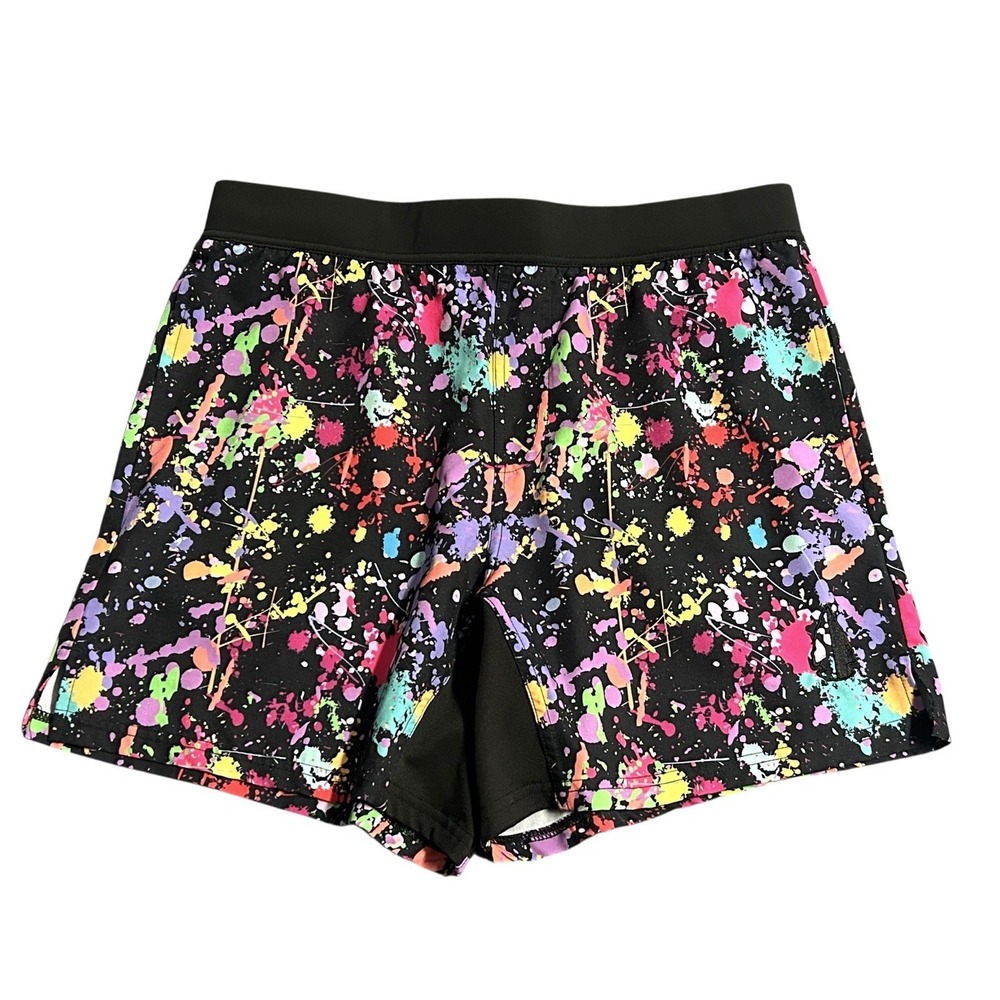 Tachuntfish THF Athletic Shorts Neon Paint  Splatter Men's Large Performance Gym